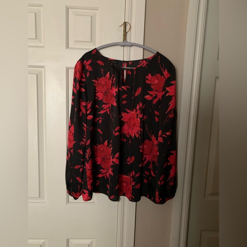 Talbots red and black floral long sleeve blouse size large
